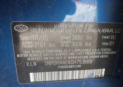 2016 Hyundai Elantra Value Edition из США, поврежденный, VIN 5NPDH4AE6GH753668